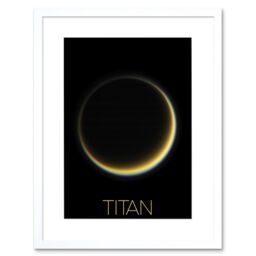 "Artery8 Wall Art Print NASA Our Solar System Titan Saturn's Moon Night Side Artwork Framed 9X7 Inch in White - Size: W7"" x H9""" - thumbnail 1