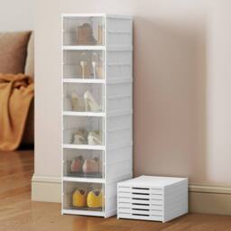 Levede Shoe Box Foldable Home Shoe Shelf Ventilated Storage Organizer 6 Pcs in White - thumbnail 3