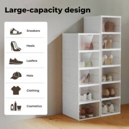 Levede Shoe Box Foldable Home Shoe Shelf Ventilated Storage Organizer 6 Pcs in White - thumbnail 8