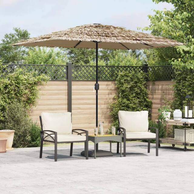 Berkfield Home Garden Parasol with LEDs & Steel Pole Brown 300x200x250 cm - Size: 300 x 200 x 250 cm - image 1