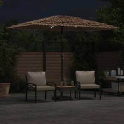 Berkfield Home Garden Parasol with LEDs & Steel Pole Brown 300x200x250 cm - Size: 300 x 200 x 250 cm - thumbnail 3