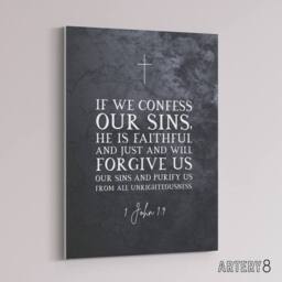 "Artery8 John 9 Forgive Us Our Sins Bible Quote Canvas Wall Art Print in Grey - Size: W18"" x H24""" - thumbnail 2