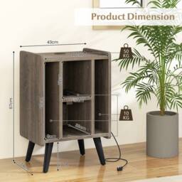 Costway Record Player Stand Vinyl Record Storage Side Table with Power Outlet in Grey - thumbnail 3