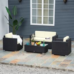 OUTSUNNY 4PC Rattan Sofa Set Outdoor Coffee Table Chair Wicker Garden in Black - thumbnail 1