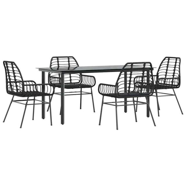 Berkfield Home 5 Piece Garden Dining Set Black Poly Rattan Glass - image 1