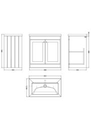 Balterley 800mm Floor Standing 2 Door Unit with Basin 1 Tap Hole - Satin Grey - thumbnail 5