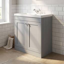 Balterley 800mm Floor Standing 2 Door Unit with Basin 1 Tap Hole - Satin Grey - thumbnail 4