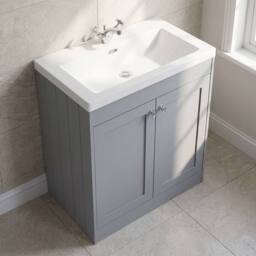 Balterley 800mm Floor Standing 2 Door Unit with Basin 1 Tap Hole - Satin Grey - thumbnail 3