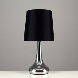 ValueLights Teardrop Pair Compact Fabric Shades Brushed Chrome Touch Table Lamps in Black - thumbnail 6
