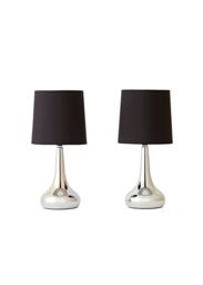 ValueLights Teardrop Pair Compact Fabric Shades Brushed Chrome Touch Table Lamps in Black - thumbnail 7