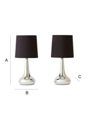 ValueLights Teardrop Pair Compact Fabric Shades Brushed Chrome Touch Table Lamps in Black - thumbnail 9