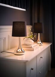 ValueLights Teardrop Pair Compact Fabric Shades Brushed Chrome Touch Table Lamps in Black - thumbnail 2