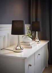 ValueLights Teardrop Pair Compact Fabric Shades Brushed Chrome Touch Table Lamps in Black - thumbnail 1
