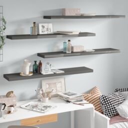 Berkfield Home Floating Wall Shelves 4 pcs High Gloss Grey 120x23.5x3.8 cm MDF - thumbnail 1