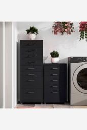 Living and Home 8 Drawers Vertical File Cabinet with Wheels Living Room Storage Cabinet Bedroom Black Bedside Table - thumbnail 2