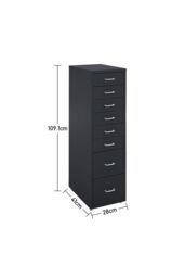 Living and Home 8 Drawers Vertical File Cabinet with Wheels Living Room Storage Cabinet Bedroom Black Bedside Table - thumbnail 3