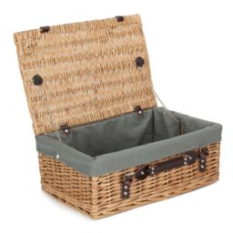 Red Hamper Wicker 45cm Buff Picnic Basket with Cotton Lining in Grey