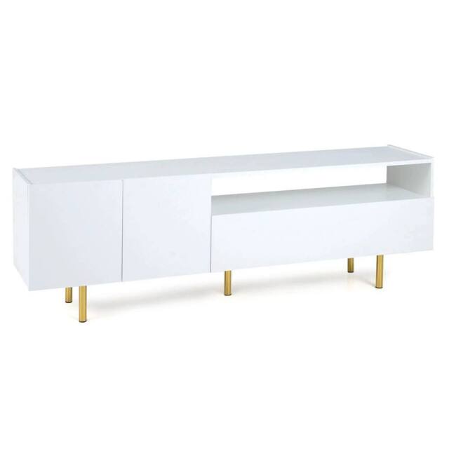 VOGREX White 153cm Modern TV Sideboard 2 Doors & Drawer - image 1