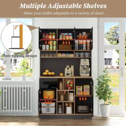 Merax High Kitchen Storage Cabinet with High Gloss Doors & Storage in Black - thumbnail 4