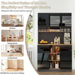Merax High Kitchen Storage Cabinet with High Gloss Doors & Storage in Black - thumbnail 5