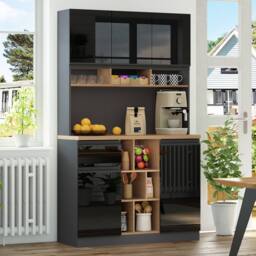 Merax High Kitchen Storage Cabinet with High Gloss Doors & Storage in Black