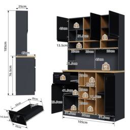 Merax High Kitchen Storage Cabinet with High Gloss Doors & Storage in Black - thumbnail 7