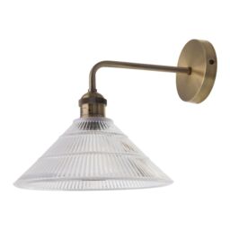 First Choice Lighting Isaac - Antique Brass Wall Light with Fluted Glass Shade in Gold - thumbnail 1