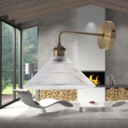 First Choice Lighting Isaac - Antique Brass Wall Light with Fluted Glass Shade in Gold - thumbnail 3