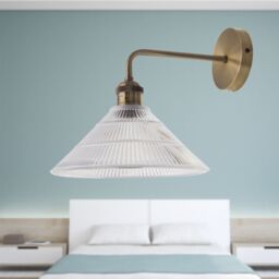 First Choice Lighting Isaac - Antique Brass Wall Light with Fluted Glass Shade in Gold - thumbnail 4