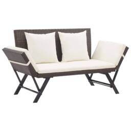 Berkfield Home Garden Bench with Cushions Brown 176 cm Poly Rattan - thumbnail 2