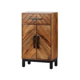 Jaipur Furniture Ltd Parquet Tall Slim Sideboard - Mango Wood/Iron - L30 x W54 x H90 cm - PP Finish in Brown