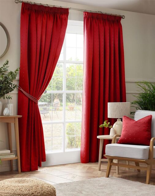 Luxury Living Adi Lined Pencil Pleat Curtains in Red - Size: 117 cm width x 183 cm drop - image 1
