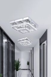 Living and Home Square Large-size Glamorous Crystal LED Ceiling Light in Silver - thumbnail 4
