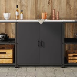 Berkfield Home Kitchen Storage Cabinet with Shelf with Storage with Door Black Steel - thumbnail 4