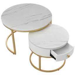 STILVORA Set of 2 Nesting Coffee Tables with Drawer & Shelves White - thumbnail 5