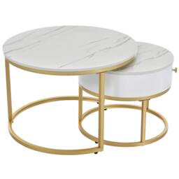 STILVORA Set of 2 Nesting Coffee Tables with Drawer & Shelves White - thumbnail 6
