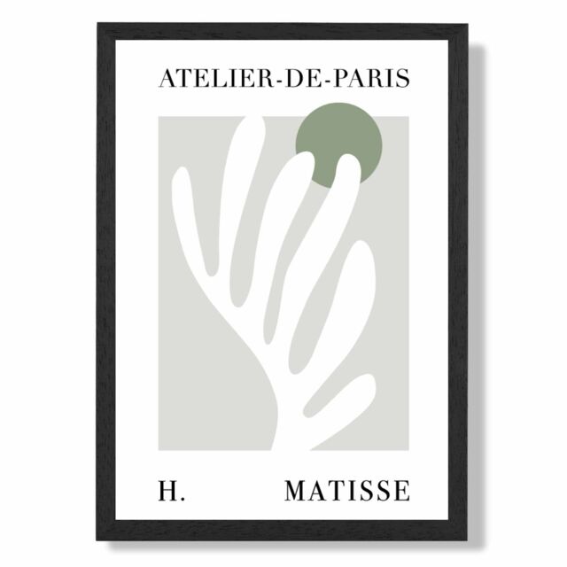 ARTZE Matisse Floral Cutout Sage Green Exhibition Framed Print SIZE: A3 with Black Frame in Pale Green - Size: A4 - image 1