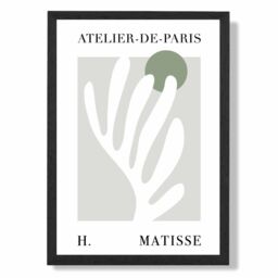 ARTZE Matisse Floral Cutout Sage Green Exhibition Framed Print SIZE: A3 with Black Frame in Pale Green - Size: A4