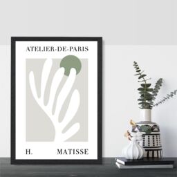 ARTZE Matisse Floral Cutout Sage Green Exhibition Framed Print SIZE: A3 with Black Frame in Pale Green - Size: A4 - thumbnail 2