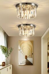 Living and Home Luxury Crystal Column Flush Mount Ceiling Light with Chrome Frame in Silver - thumbnail 3