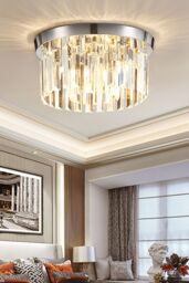 Living and Home Luxury Crystal Column Flush Mount Ceiling Light with Chrome Frame in Silver - thumbnail 4