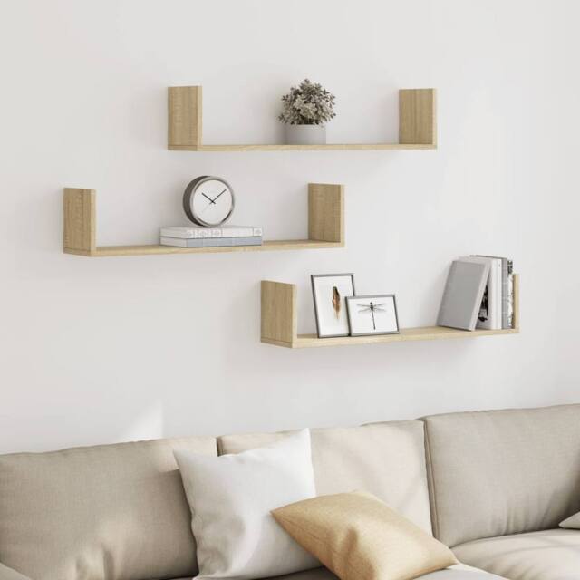 Berkfield Home Durable Wall Shelves 3 pcs Sonoma Oak 80x18x18 cm Engineered Wood in Light Brown - Size: 80 x 18 x 18 cm - image 1