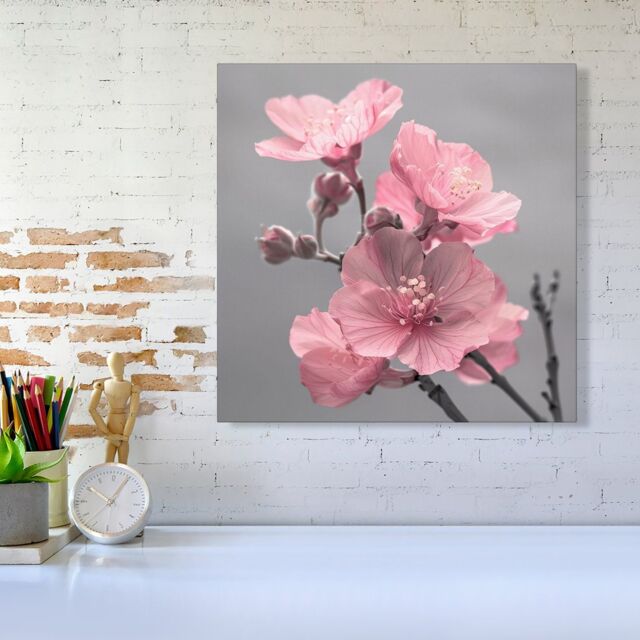 "Warren Reed - Designer Delicate Pink Flowers Canvas - Size: W16"" x H16""" - image 1