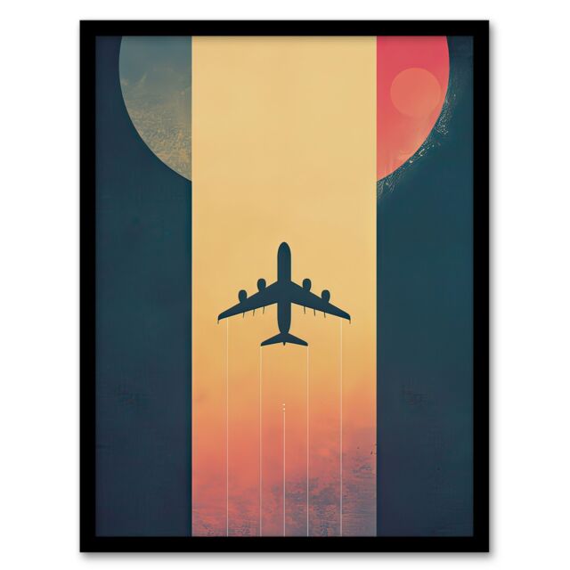 Artery8 Retro Futurism Travel Design Planet Aeroplane Framed Art Print - Size: A4 - image 1