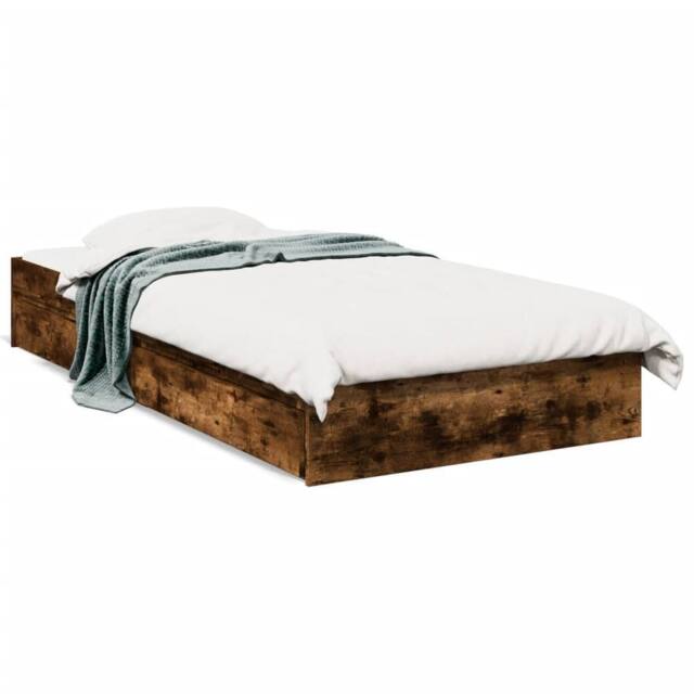 Berkfield Home Bed Frame with Drawers without Mattress Smoked Oak 100x200 cm in Brown - image 1