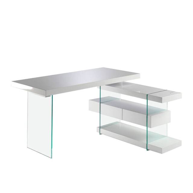 Angel Cerda White MDF Desk with Tempered Glass Legs & 2 Drawers - image 1