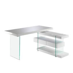 Angel Cerda White MDF Desk with Tempered Glass Legs & 2 Drawers - thumbnail 1