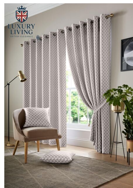 Luxury Living Modern Geometric Eyelet Curtains - Two-Tone Jacquard with Full Lining for Contemporary Interiors - Size: 168 cm width x 137 cm drop