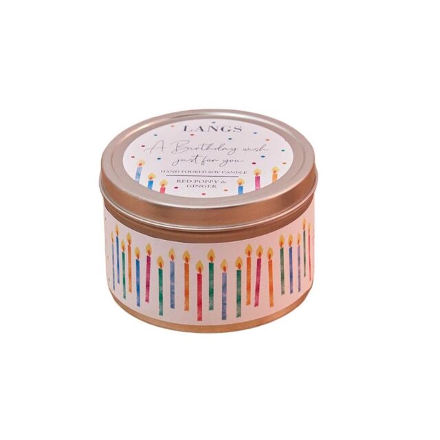 Langs Soy Candle Tin Birthday Wish Poppy & Ginger in White - image 1