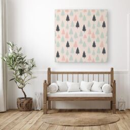 "Warren Reed - Designer Christmas Tree Silhouette Pattern Canvas in Green - Size: W30"" x H30""" - thumbnail 3